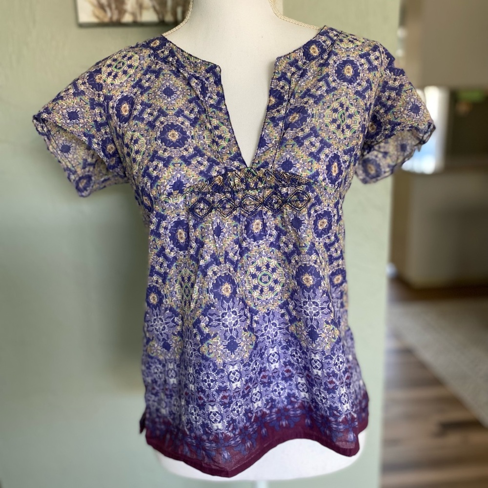 EDDIE BAUER cotton purple boho top size small